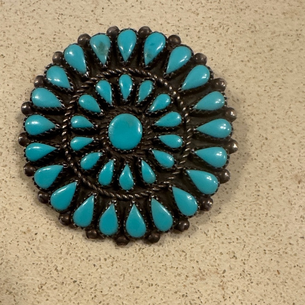 Turquoise and Black Native American Statement Brooch or pendant in Sterling